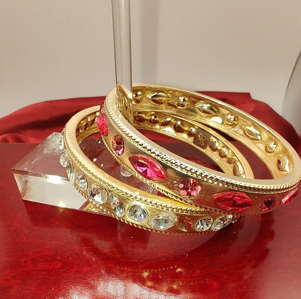 Lexi Bracelets With Pink And Clear Crystal Stones Matte Gold Tone Finish - Picture 3 of 6